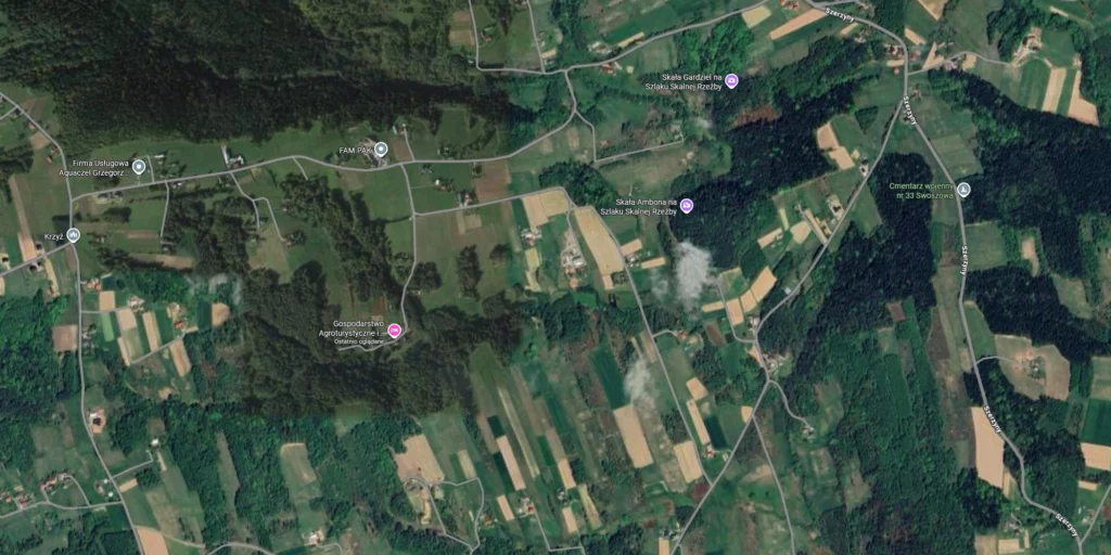 Skały Ambona i Gardziel na mapach Google.